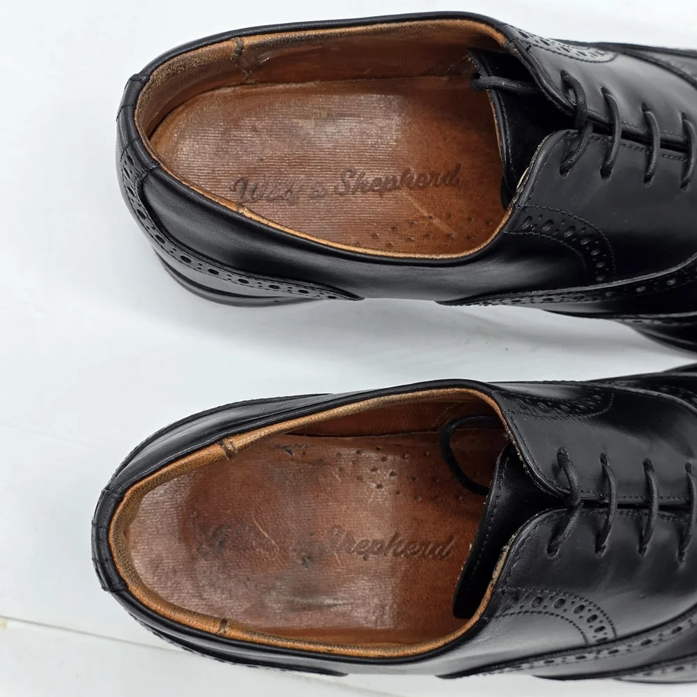 Wolf & Shepherd Senna Wingtip Oxford Shoes Men 8 Black Italian Leather